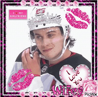Hockey Player With Crown Saying I Love You Wifey GIF