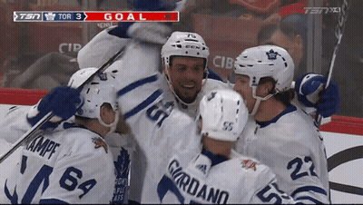 Hockey Players Celebrating Goal Sponsored By TSN GIF