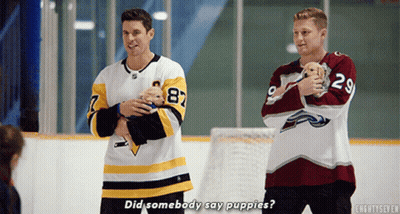 Hockey Players Holding Puppies GIF