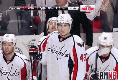 Hockey Players In Capitals Jerseys On Ice GIF