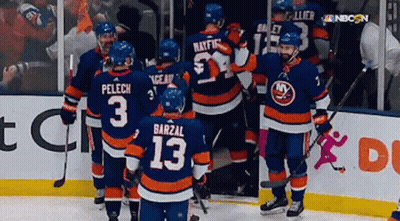 Hockey Players Pelech And Barzal On Ice GIF