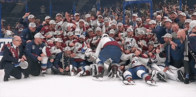 Hockey Players Posing With Colorado Jersey GIF