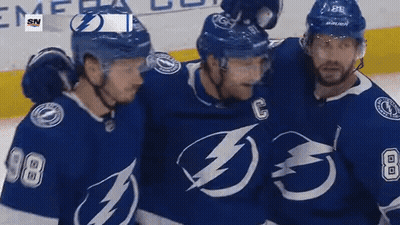 Hockey Players Posing With Lightning Jerseys GIF