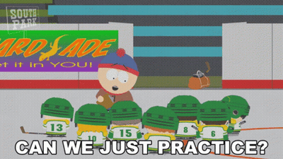 Hockey Players Practicing In Front Of South Park Sign GIF