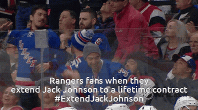 Hockey Rangers Fans Extend Jack Johnson To Lifetime Contract GIF