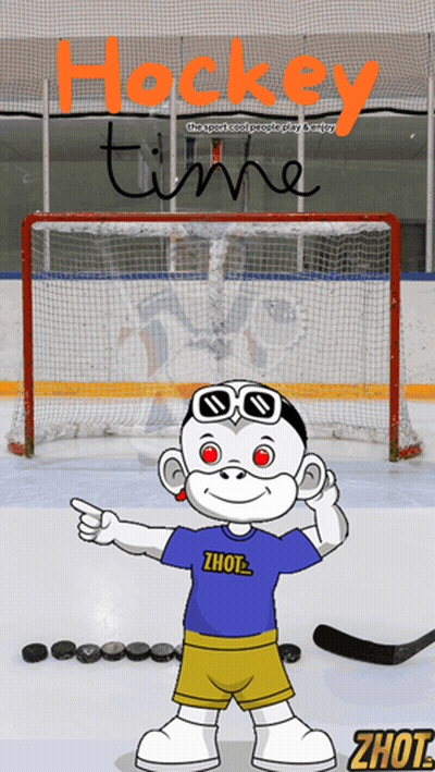 Hockey Team Advertisement With Monkey Pointing GIF