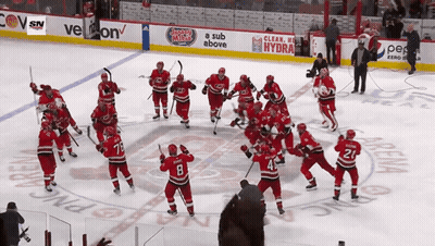 Hockey Team Celebrating Under Hydra Banner GIF