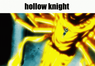 Hollow Knight With Giant Yellow Monster GIF