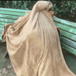Homeless Guy Waking Up Outdoor Bench GIF