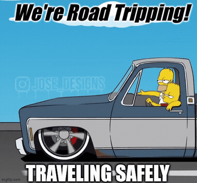Homer And Bart Simpson Driving Truck We're Road Tripping GIF
