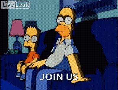 Homer And Bart Simpson On Couch Saying Join Us GIF