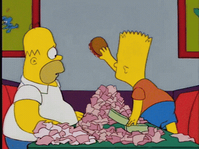 Homer And Bart Simpson Sitting At Table With Money GIF