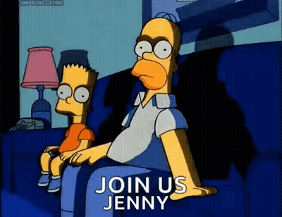 Homer And Bart Simpson Sitting On Couch Saying Join Us GIF