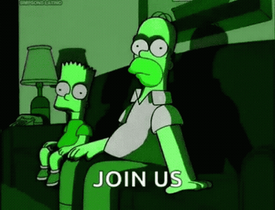 Homer And Bart Simpson Sitting On Couch With Join Us GIF