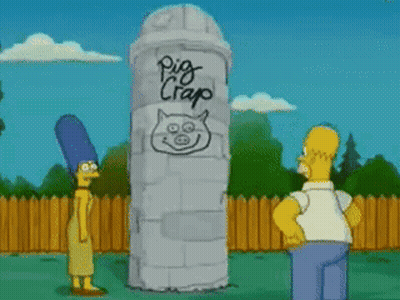 Homer And Marge Simpson Next To Silo Saying Pig Crap GIF