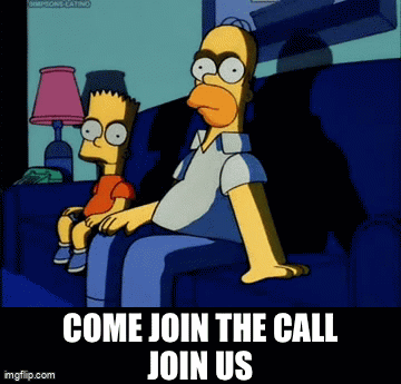 Homer Simpson And Bart Simpson Are Sitting On A Couch With The Words Come Join The Call Join Us GIF