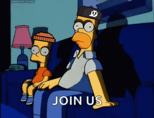Homer Simpson And Bart Simpson Are Sitting On A Couch With The Words Join Us In Front Of Them GIF