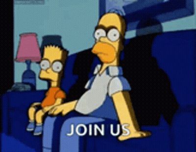 Homer Simpson And Bart Simpson Are Sitting On A Couch With The Words Join Us Written On The Bottom GIF
