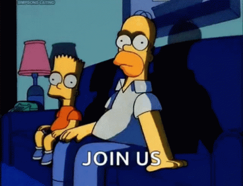 Homer Simpson And Bart Simpson Sitting On Couch Join Us GIF