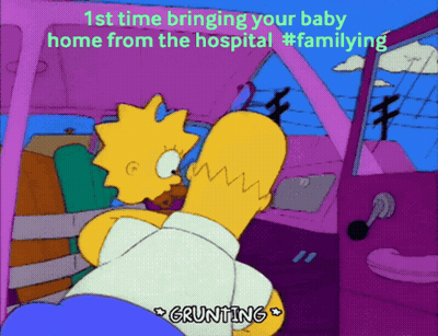 Homer Simpson And Lisa Simpson 1St Time Bringing Your Baby Home From The Hospital GIF