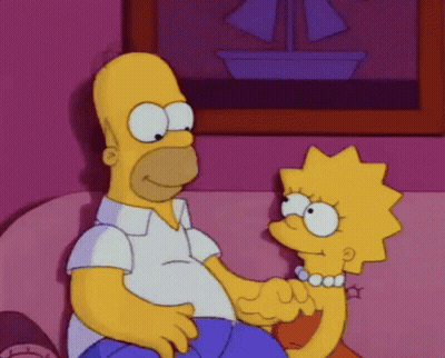 Homer Simpson And Lisa Simpson Are Sitting On A Couch Holding Hands GIF