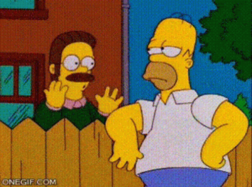 Homer Simpson And Ned Flanders Standing Next To Fence GIF