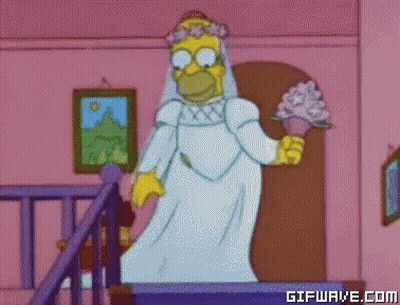 Homer Simpson As Bride Holding Bouquet GIF