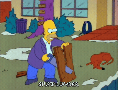 Homer Simpson Cutting Wood Saying Stupid Lumber GIF