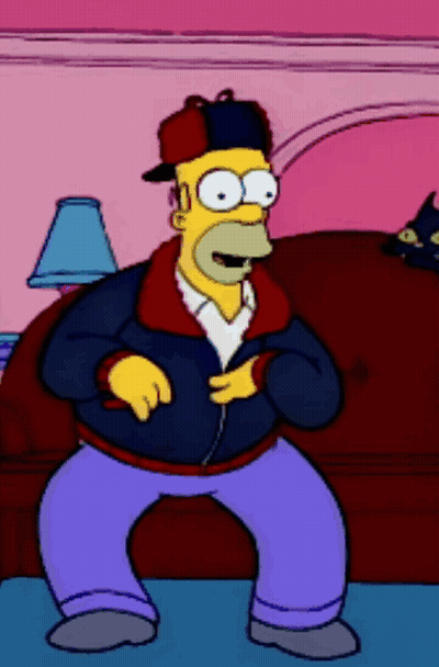 Homer Simpson bailando con sombrero y chaqueta GIF