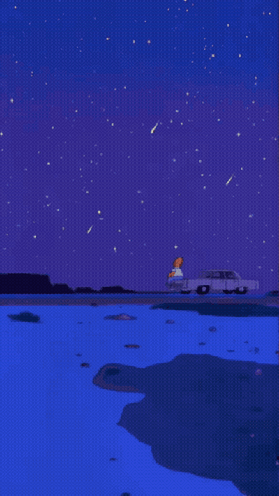 Homer Simpson Driving Car At Night With Falling Stars GIF