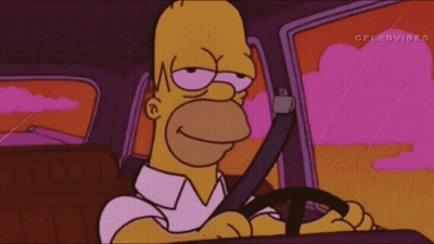 Homer Simpson Driving Car Under Purple Sky GIF