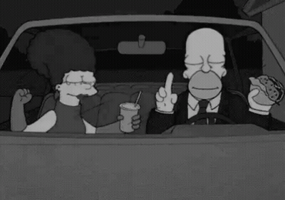Homer Simpson Driving Car With Bart And Marge Simpson In Back GIF