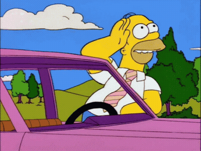 Homer Simpson Driving Pink Car Hand On Forehead GIF