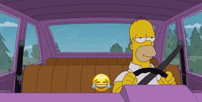 Homer Simpson Driving Purple Car With Laughing Smiley Face GIF