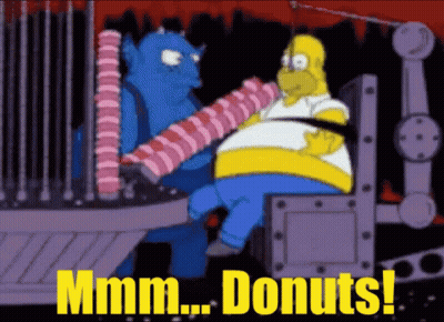 Homer Simpson Eating Donuts With Devil Saying Mmmm Donuts GIF