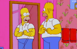 Homer Simpson Flexing Strong Arms In The Mirror GIF