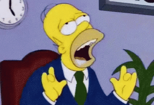 Homer Simpson From The Simpsons Is Sitting In A Chair With His Mouth Open And His Hands Outstretched . GIF