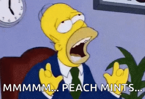 Homer Simpson From The Simpsons Is Sitting In A Chair With His Mouth Open And Saying Peach Mints . GIF