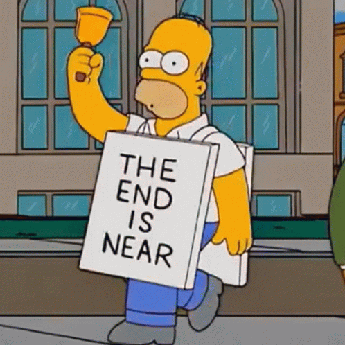 Homer Simpson Holding Bell And The End Is Near Sign GIF