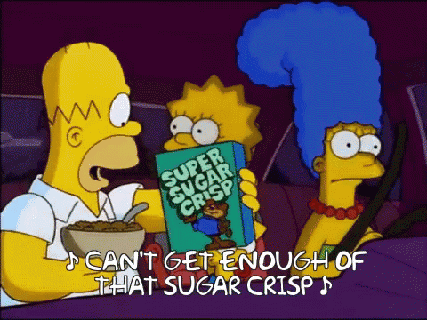 Homer Simpson Holding Box Of Super Sugar Crisp GIF