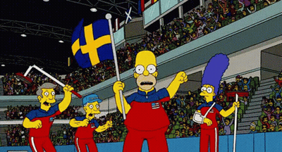 Homer Simpson Holding Swedish Flag With Crowd GIF
