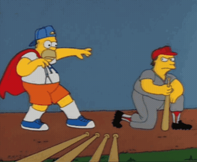 Homer Simpson In Cape Pointing At Baseball Player GIF