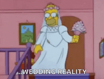 Homer Simpson In Wedding Dress Holding Bouquet GIF
