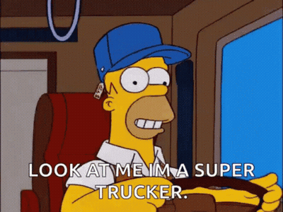 Homer Simpson Is Driving A Truck And Saying `` Look At Me , I 'M A Super Trucker . '' GIF