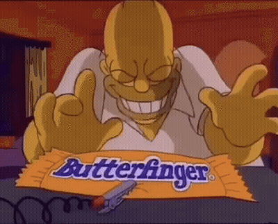 Homer Simpson Is Holding A Butterfinger Candy Bar In His Hands . GIF