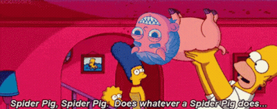Homer Simpson Is Holding A Spider Pig In His Hands GIF