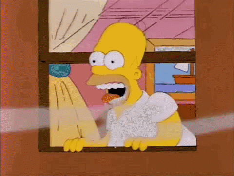 Homer Simpson Is Looking Out Of A Window With His Mouth Open And A Carrot In His Mouth . GIF