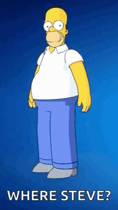 Homer Simpson Is Standing In Front Of A Blue Background With The Words Where Steve Below Him GIF