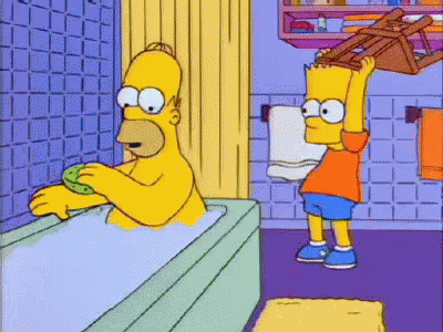 Homer Bathing Bart Holding Toolbox GIF