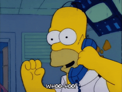 Homer Simpson Is Talking On A Blue Phone And Says Whoo-Hoo GIF